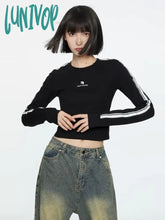 Lunivop Long Sleeve Black Crop Tops Women Streetwear Y2K Vintage Grunge T Shirts Female Harajuku